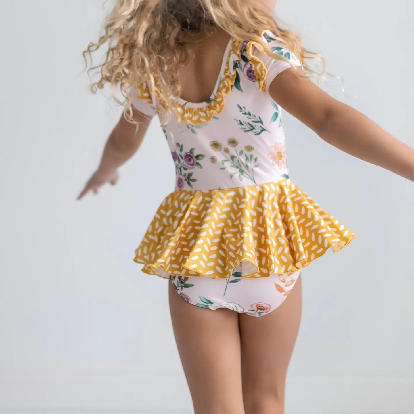 Kids Mustard Dot Pink Floral Dance Skirted Twirl Leotard