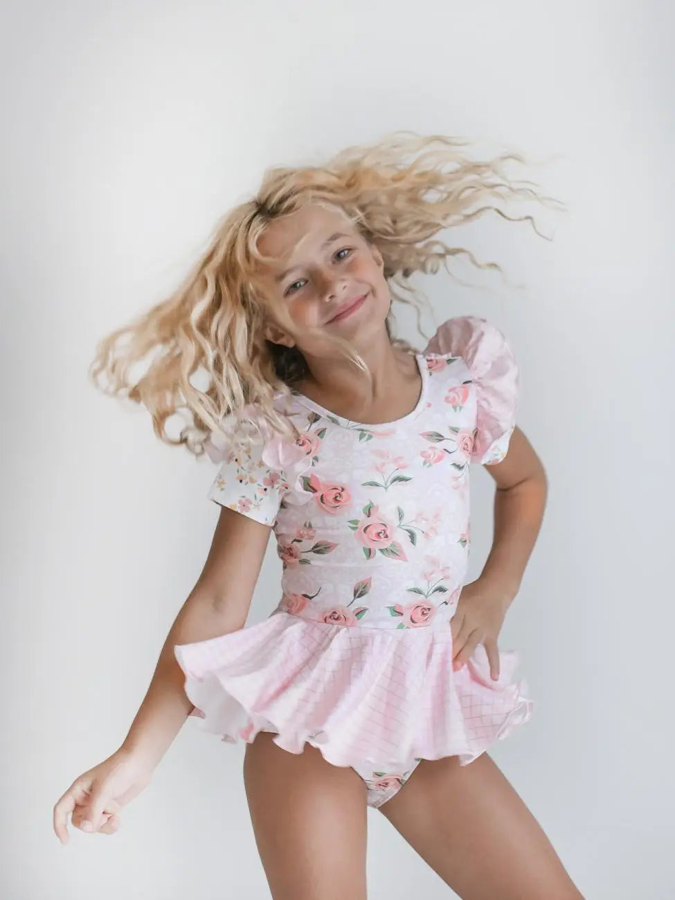 Kids Pale Pink Rose Dance Skirted Twirl Leotard