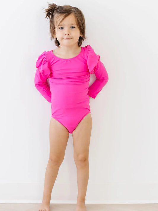 Hot Pink L/S Flutter Sleeve Leotard