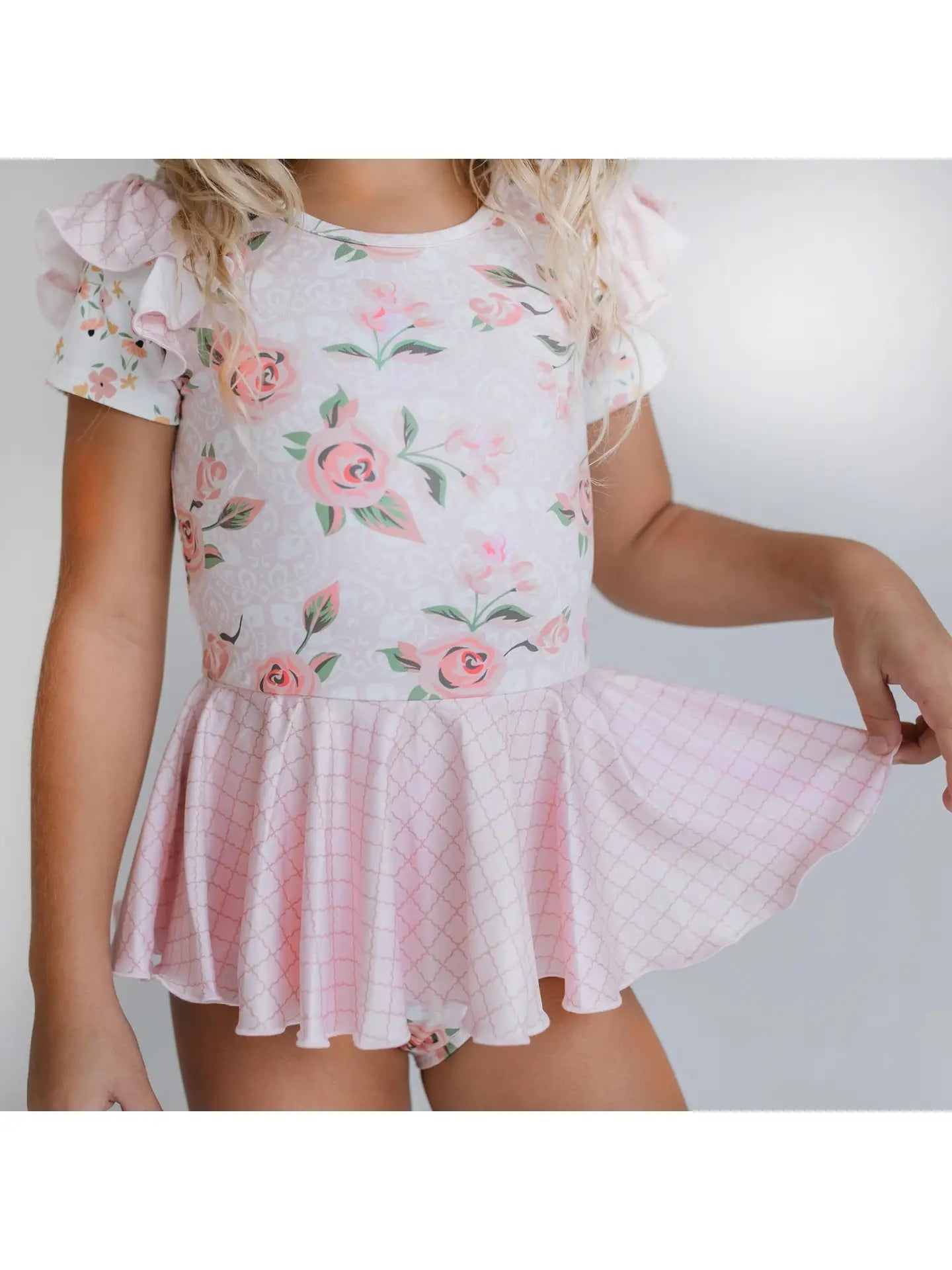 Kids Pale Pink Rose Dance Skirted Twirl Leotard