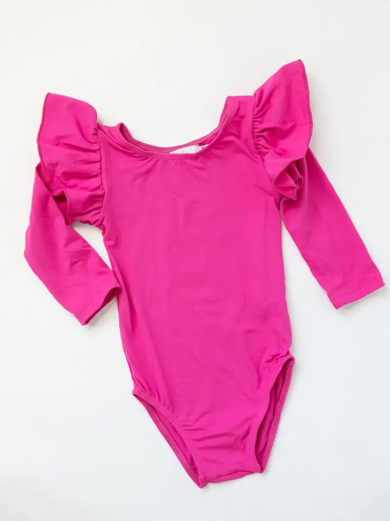 Hot Pink L/S Flutter Sleeve Leotard
