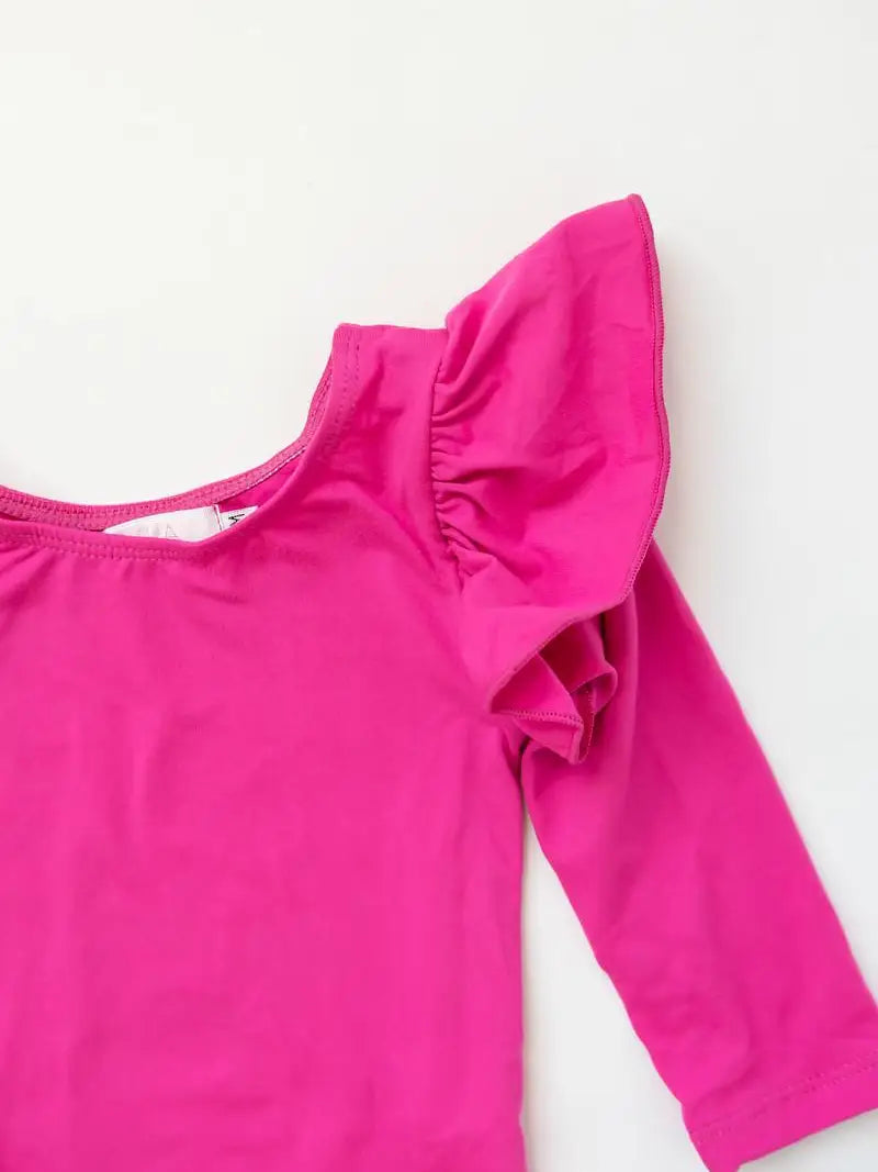 Hot Pink L/S Flutter Sleeve Leotard
