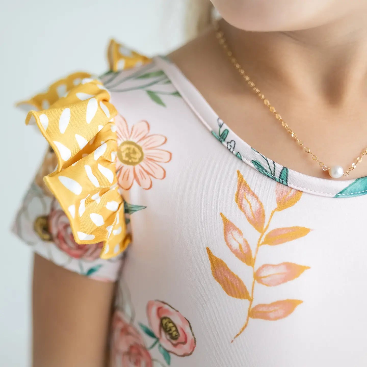 Kids Mustard Dot Pink Floral Dance Skirted Twirl Leotard