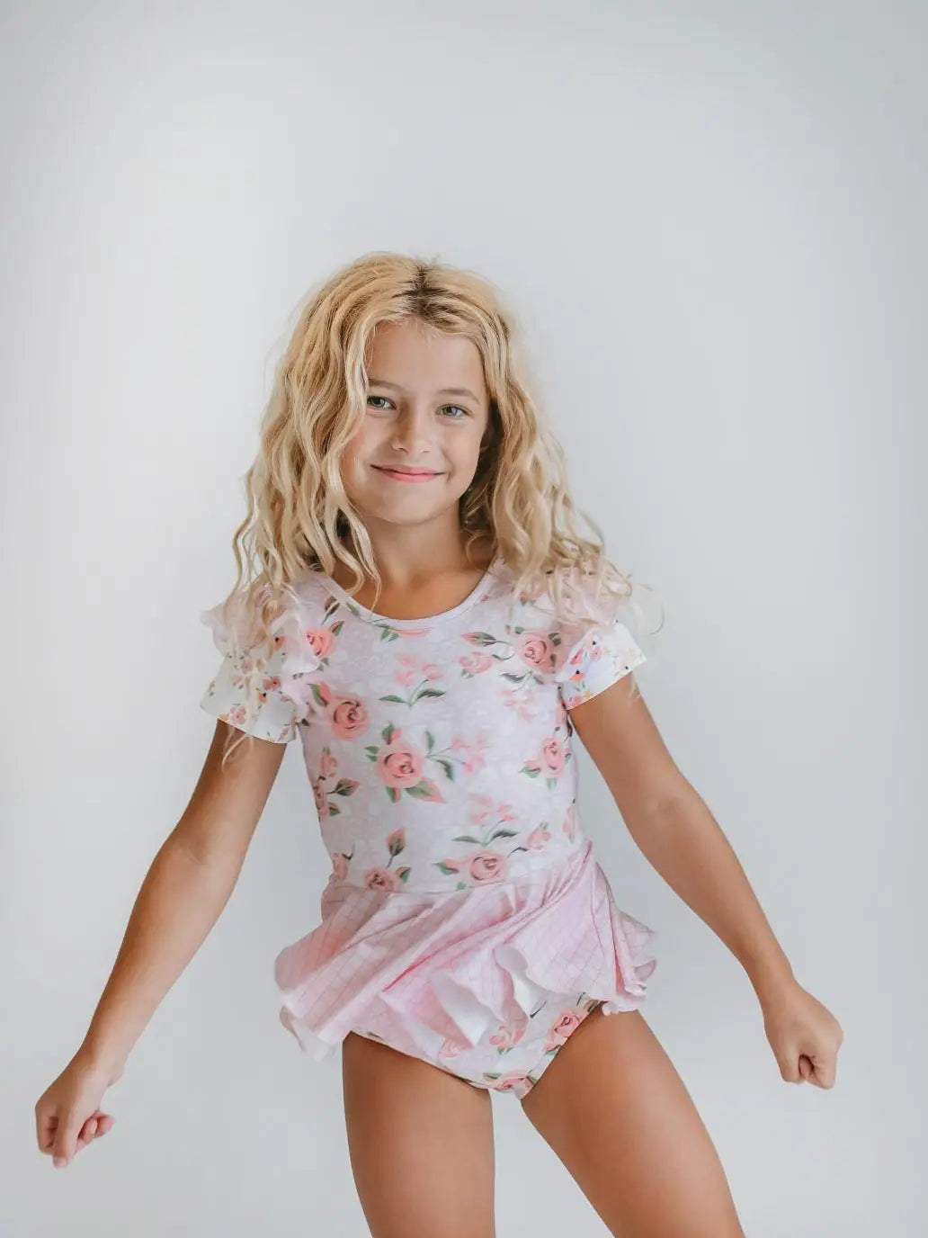 Kids Pale Pink Rose Dance Skirted Twirl Leotard