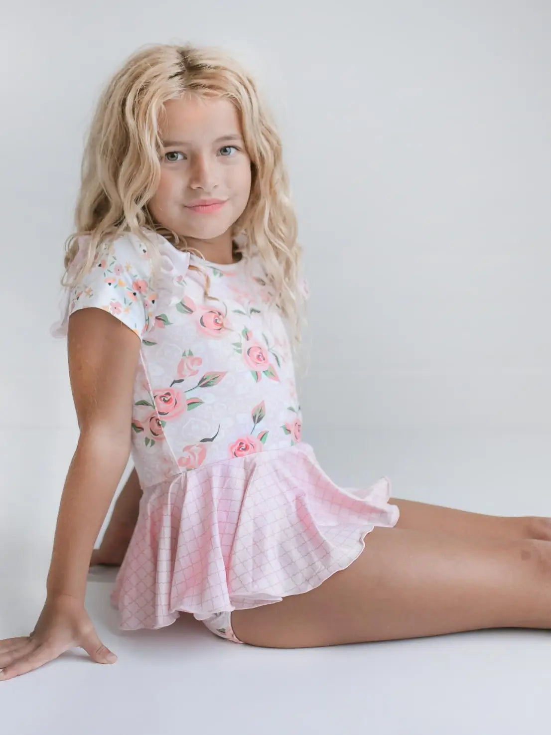 Kids Pale Pink Rose Dance Skirted Twirl Leotard