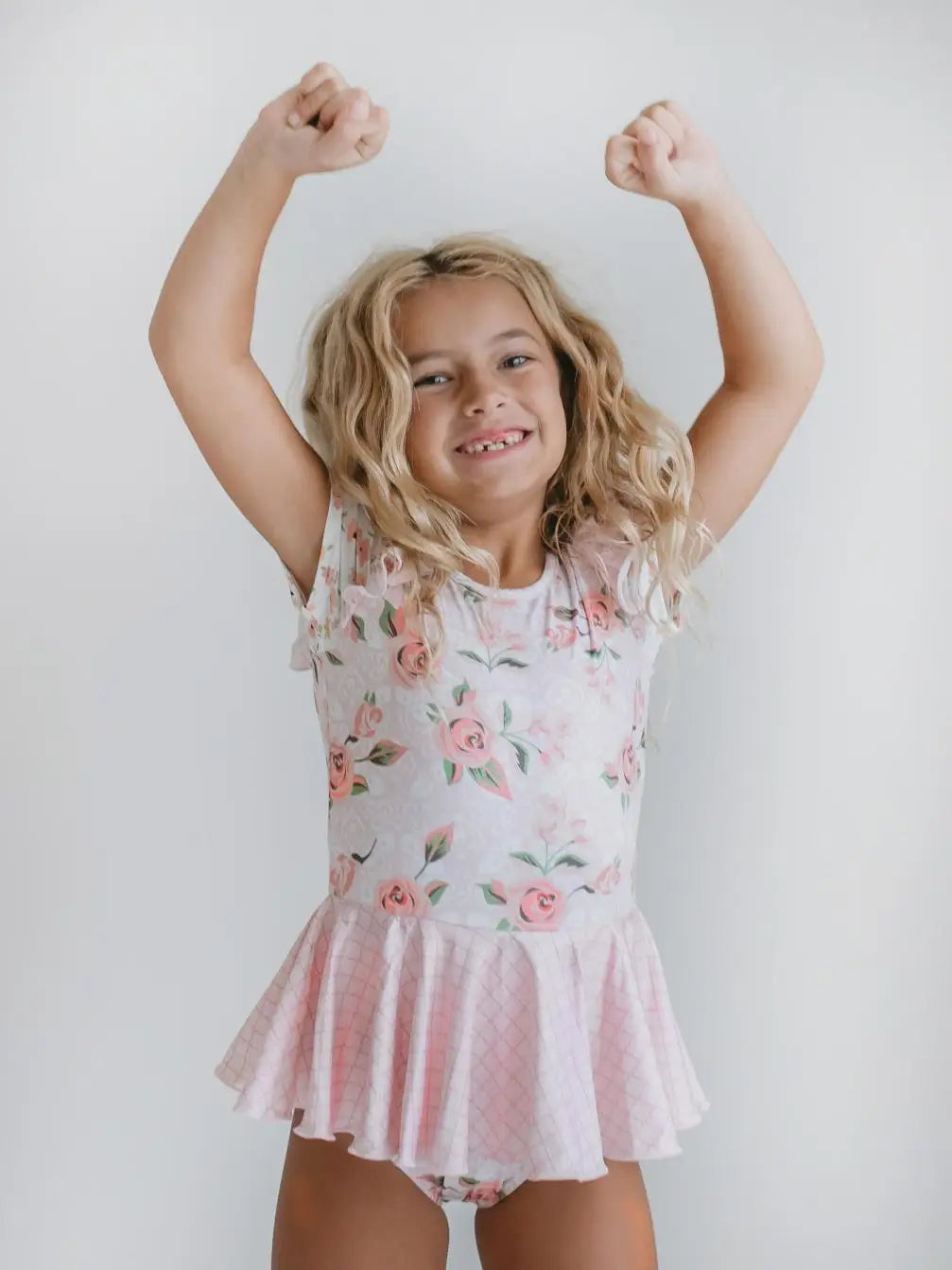 Kids Pale Pink Rose Dance Skirted Twirl Leotard