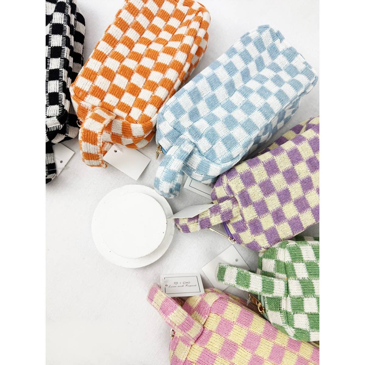 Checker Cosmetic Bag with handle