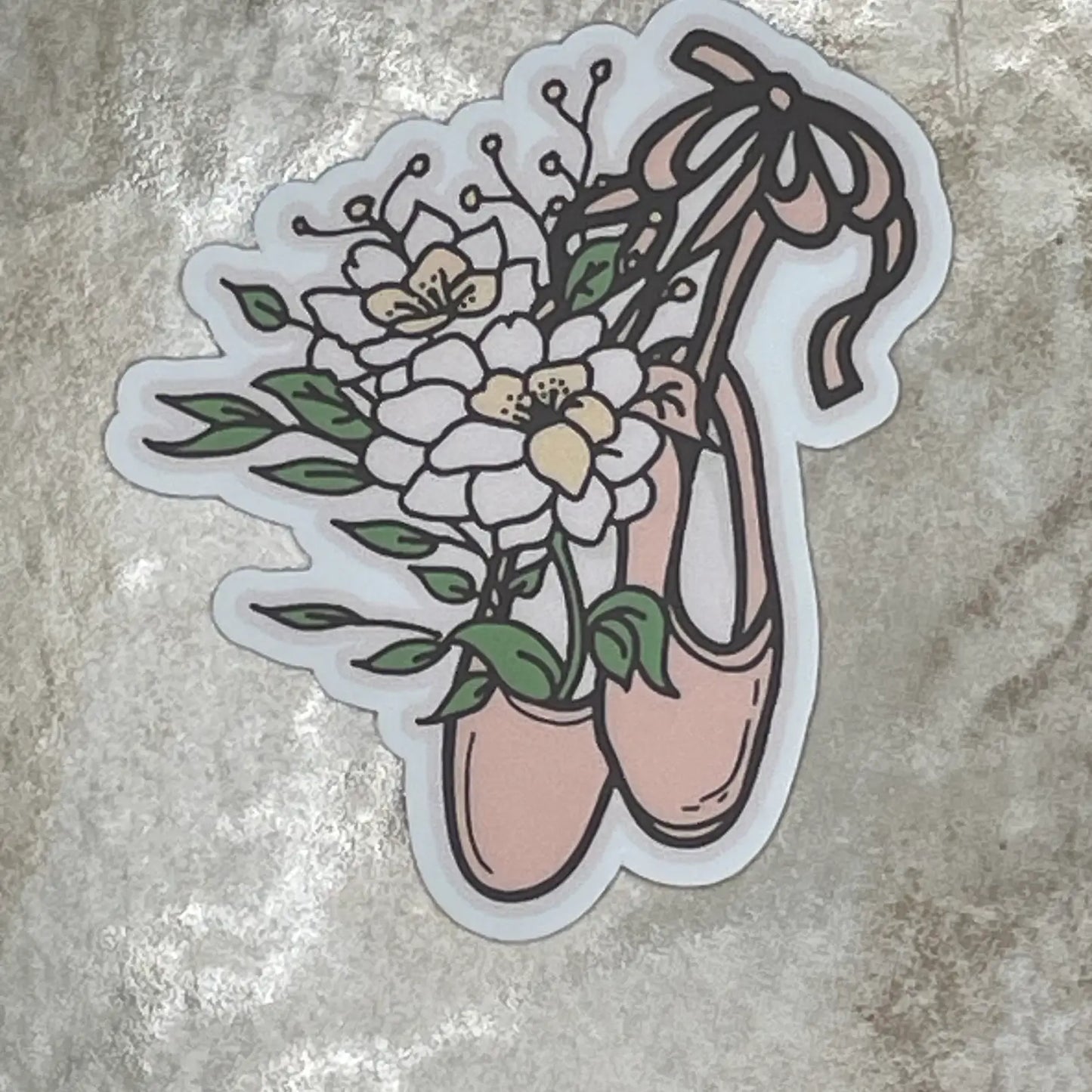 Stickers- Pink Pointe Shoe w/ Flowers Dance