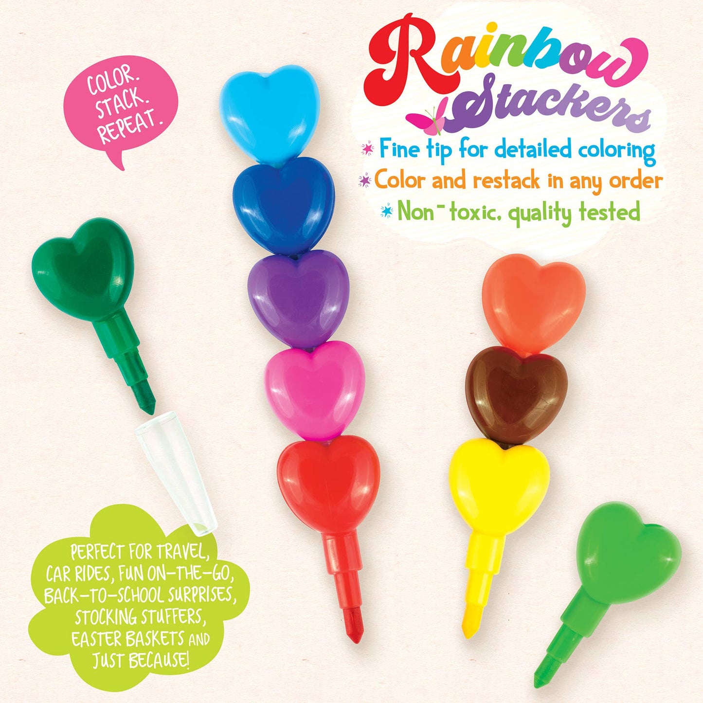Rainbow Stackers | Heart and Star Shaped Stackable Crayons