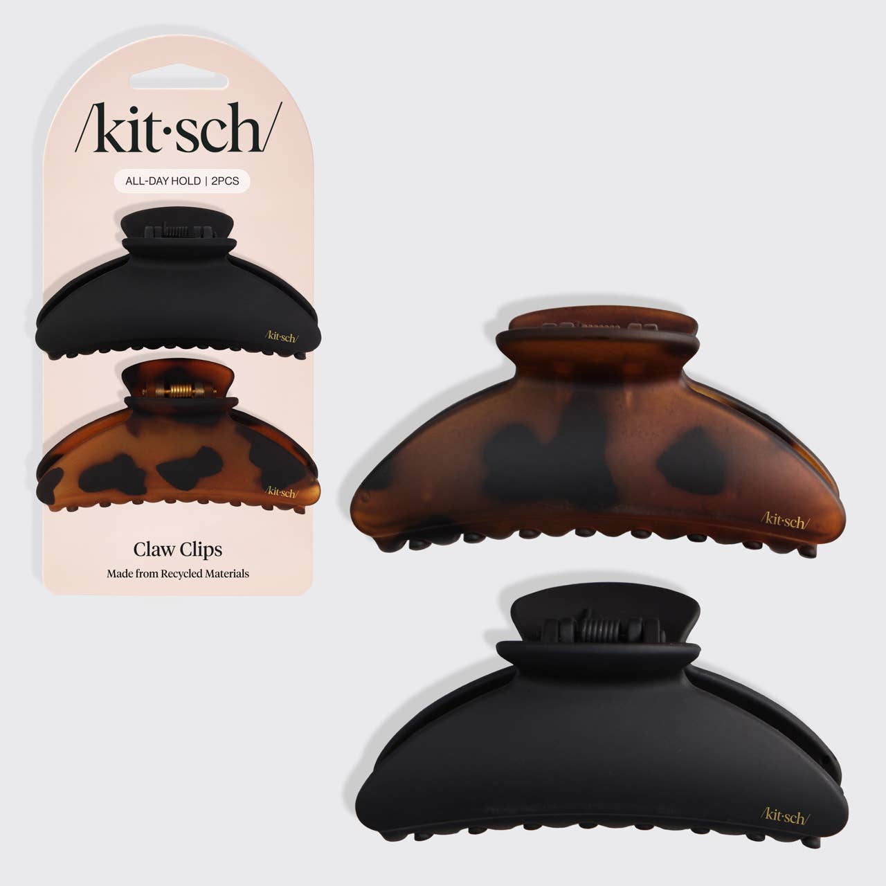 Recycled Plastic Medium Claw Clips 2pc - Black & Tort